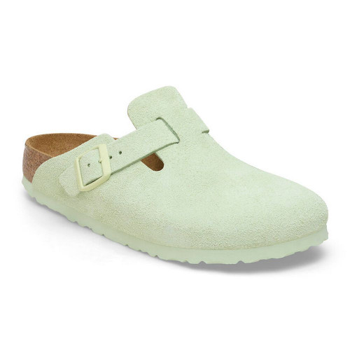 Birkenstock Boston Soft Footbed Suede Leather - Faded Lime (Regular Width) - 1027678 - Angle