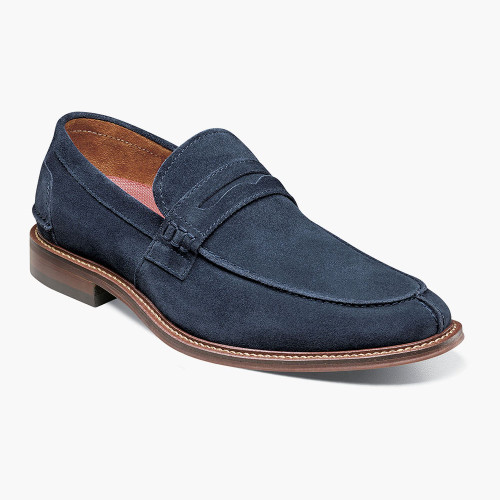 Stacy Adams Men's Marlowe Moc Toe Algonquin Penny Slip-On - Navy Suede - 25550-415 - Angle